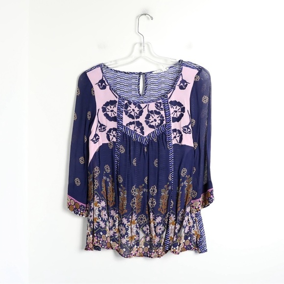 Anthropologie Floreat Rhiannon Peasant Top Bohemian Blouse Blue Embroidered S - Picture 2 of 12